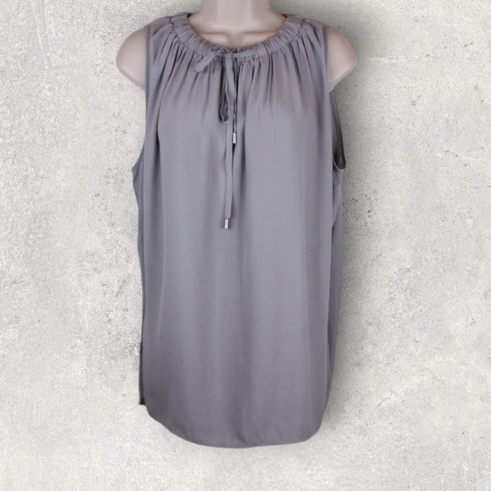 ANN TAYLOR Pleat Neck Top Loose Fit in Gray Size Medium